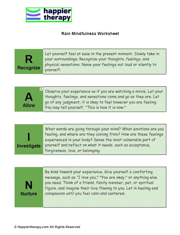 Rain Mindfulness Worksheet: Calming Reflections on Rainy Days