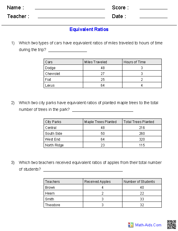 Ratio Grade 6 Worksheets Pdf