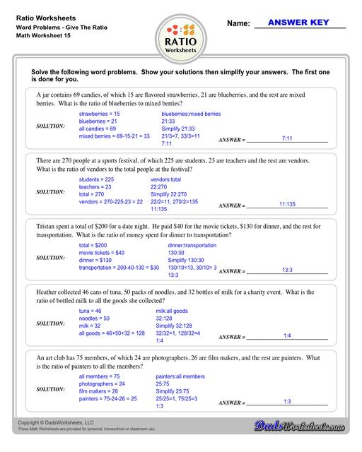 Ratio Worksheets Pdf With Answers