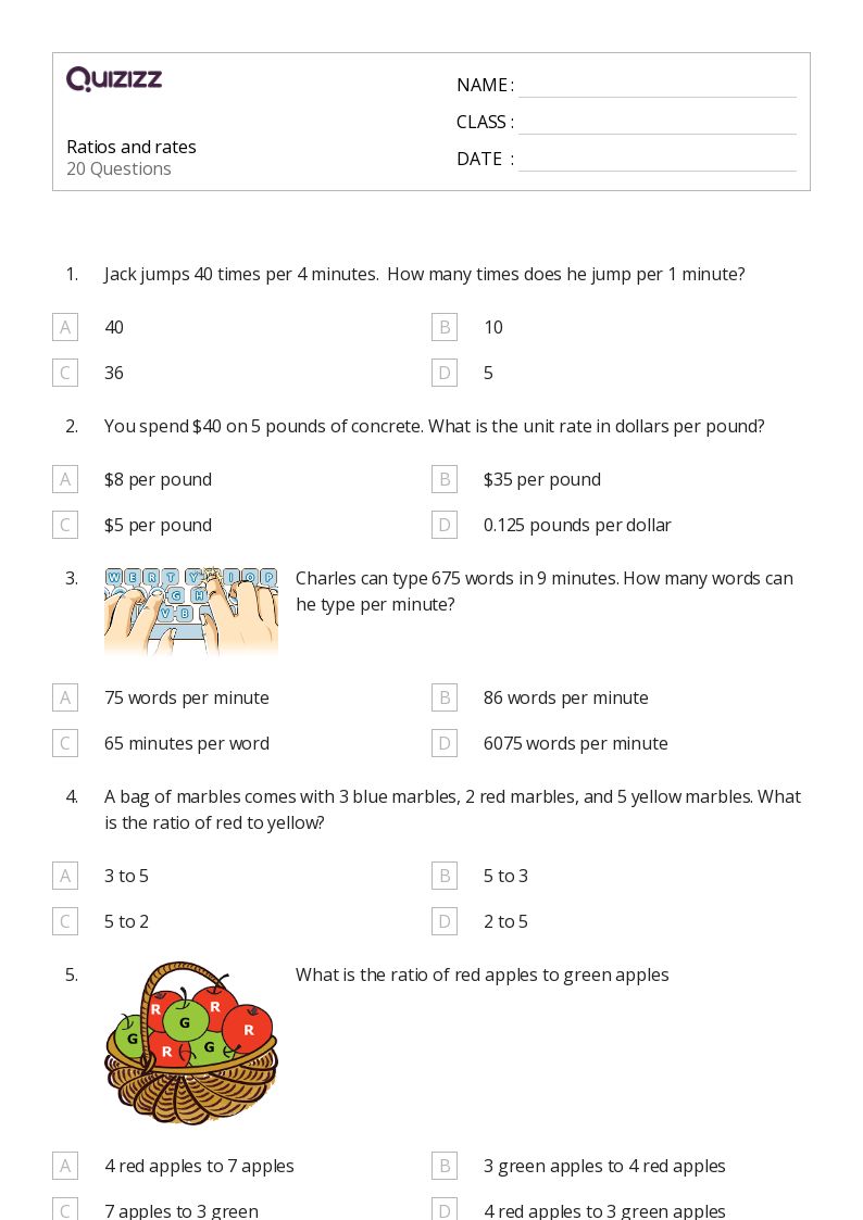 10 Ways to Master Ratios and Rates Worksheets