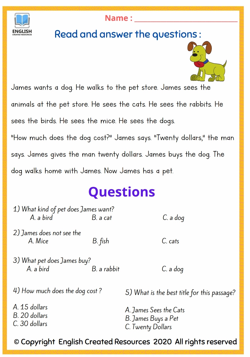 Reading Comprehension Grade 2 English Created Resources