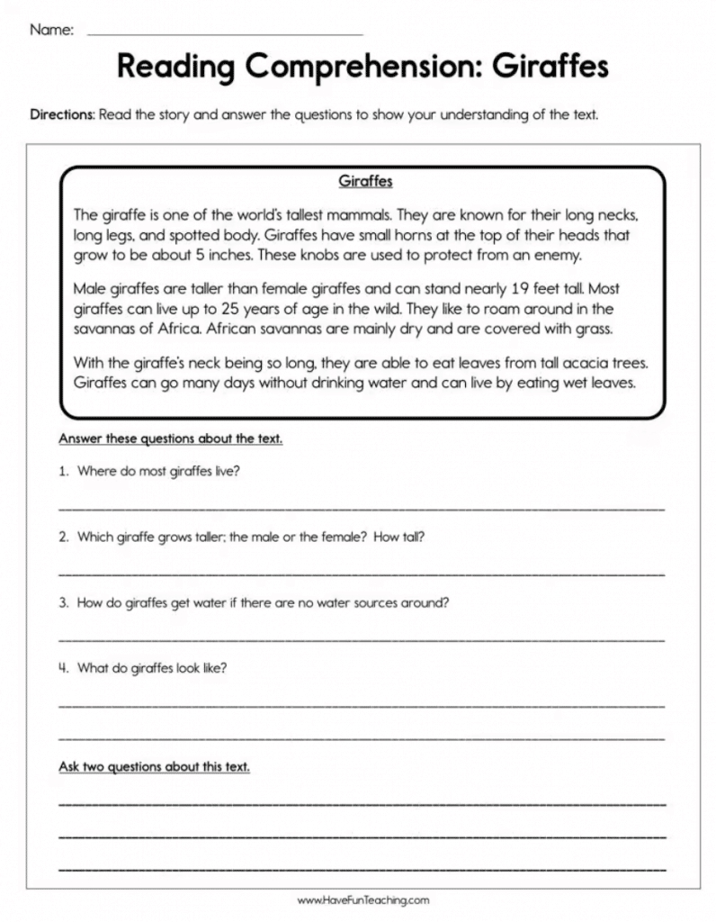 Reading Comprehension Passages 1St Through 3Rd Grade Part 1 Worksheets Library