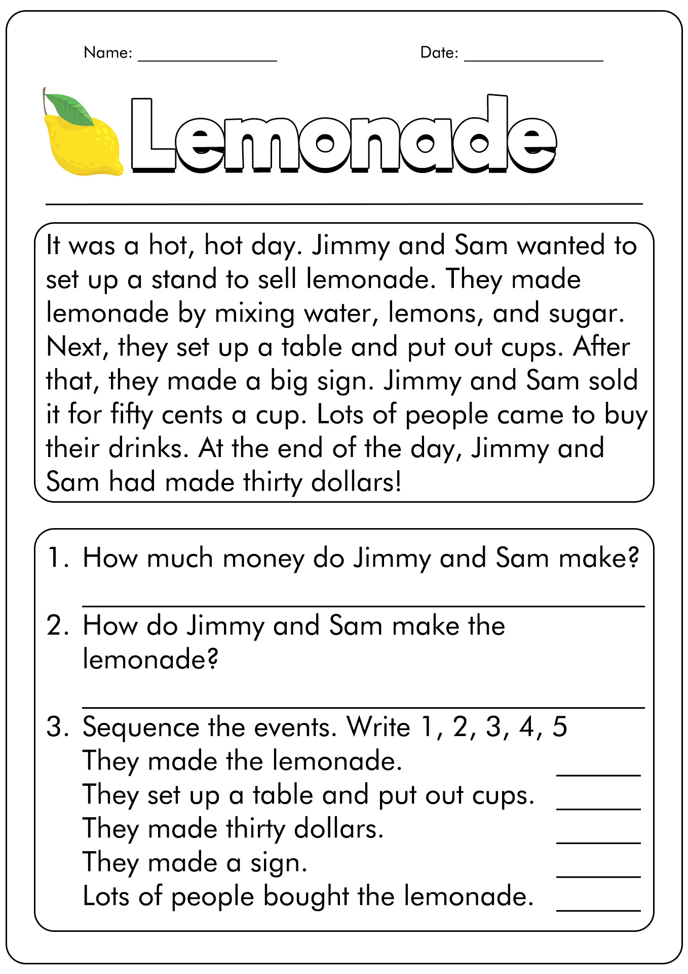 Fun Reading Comprehension Worksheets for 1st Grade Students