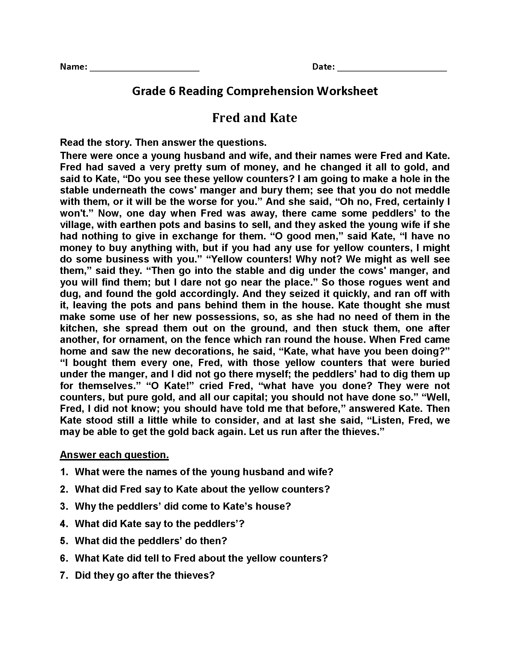 5th Grade Reading Worksheets for Fun Learning