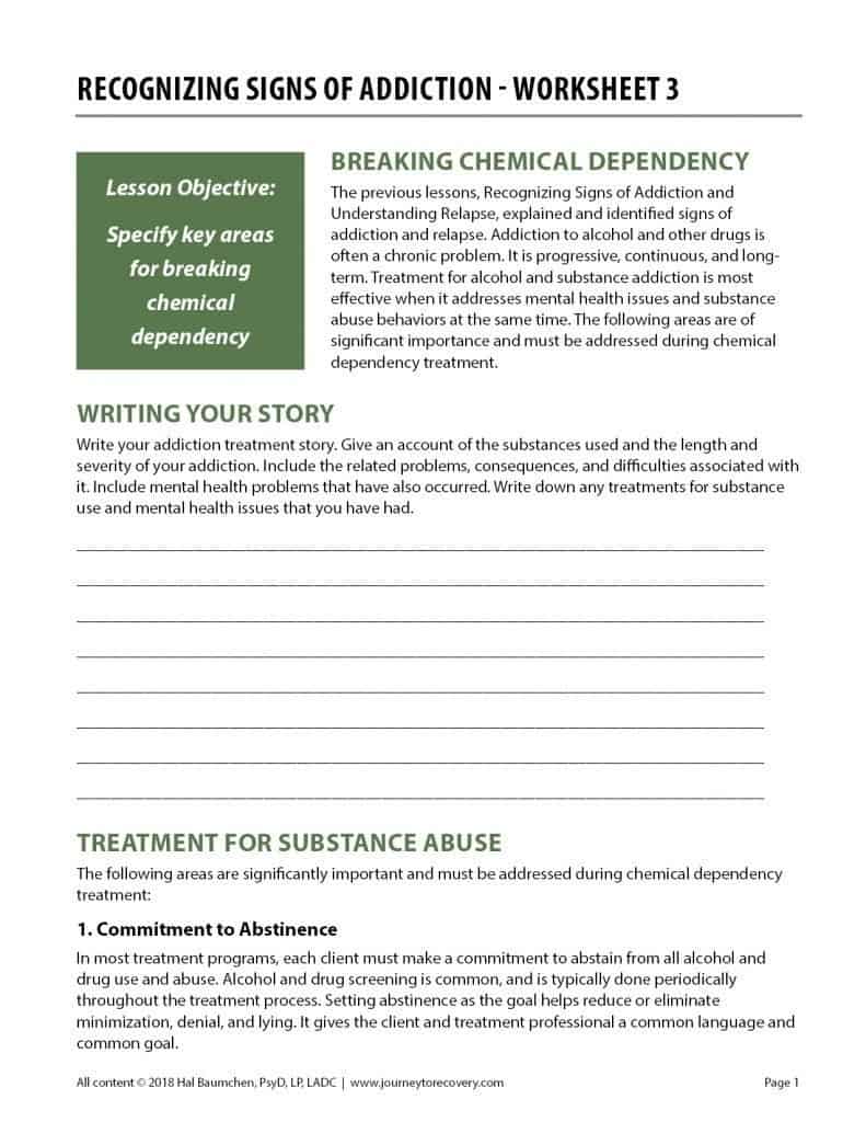 Recovery Worksheets For Addiction