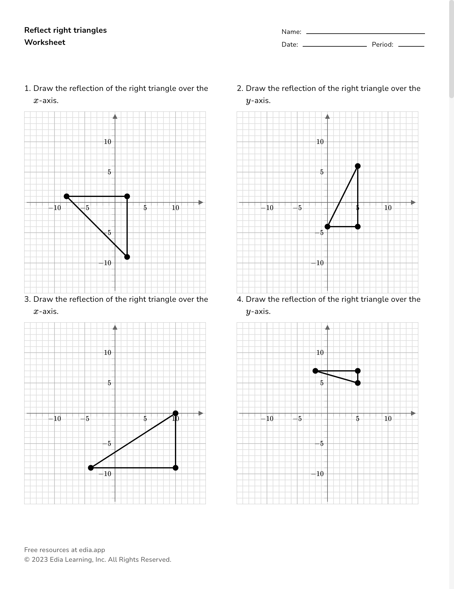 Reflections Geometry Worksheet Solutions