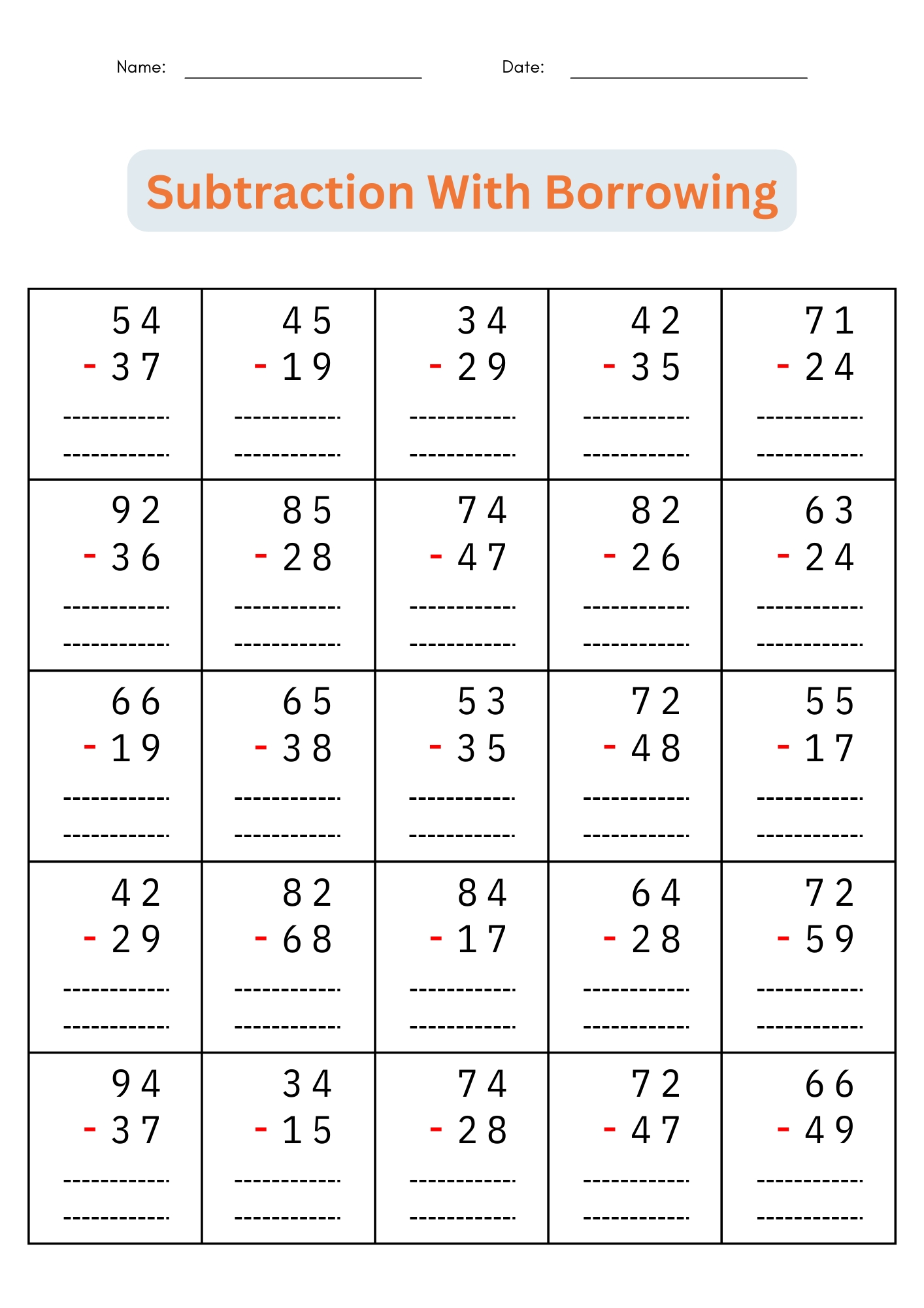 Regrouping Subtraction Worksheets for 3rd Grade Math Practice