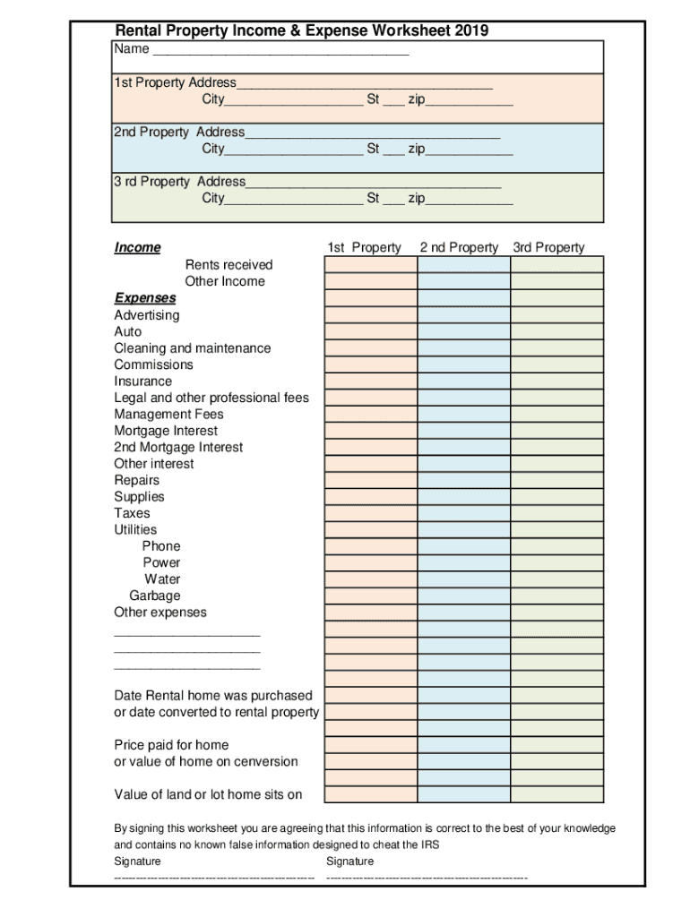 Rental Income Worksheet Pdf