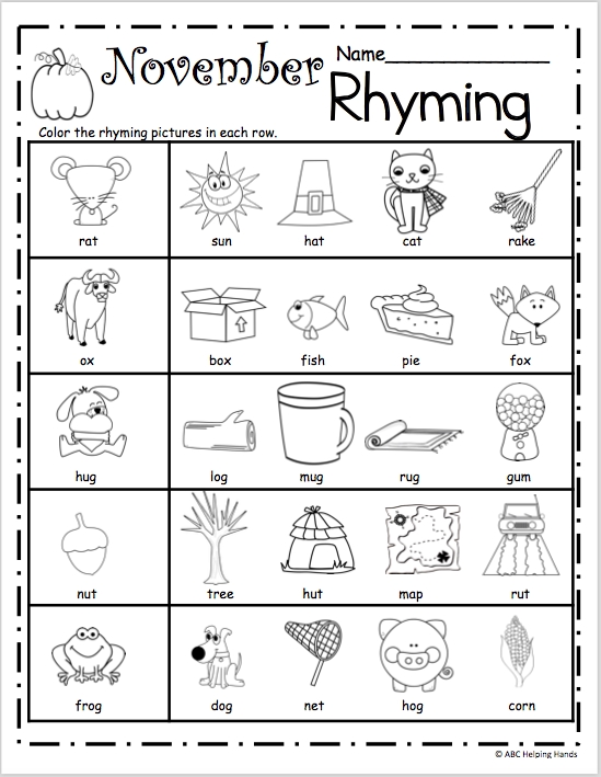 5 Fun Rhyming Worksheets for Kindergarten