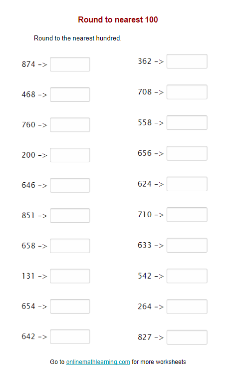 Round to Nearest 10 and 100 Practice Worksheet