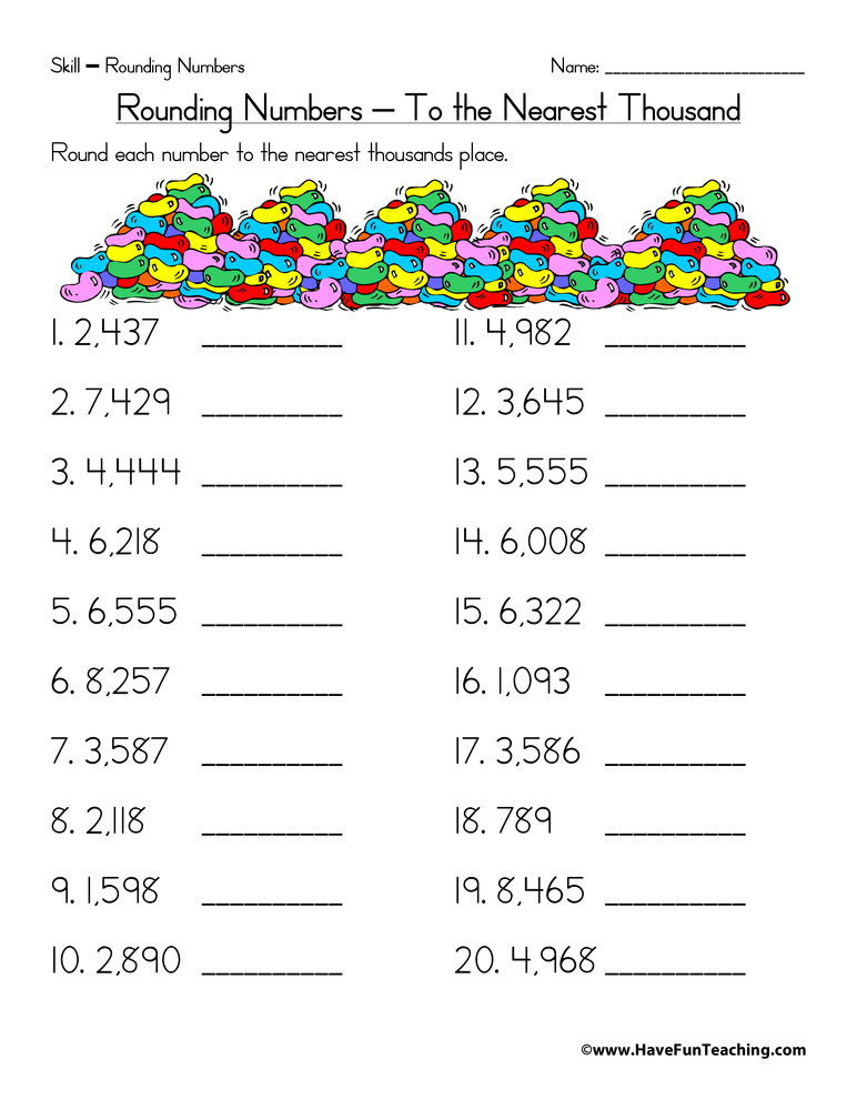 Rounding Numbers to the Nearest 10, 100, 1000 Worksheets