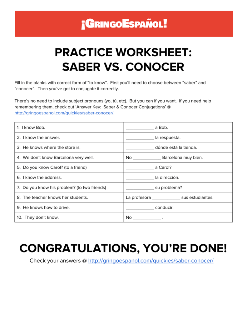 Saber Vs Conocer Worksheet Pdf