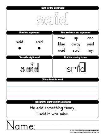 5 Ways to Master the Said Sight Word