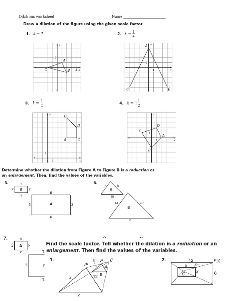 Scale Factor Worksheet Answer Key