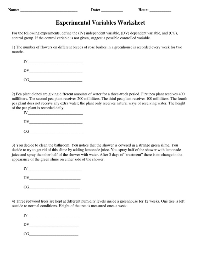 Science Variables Worksheet With Answers Key for Students