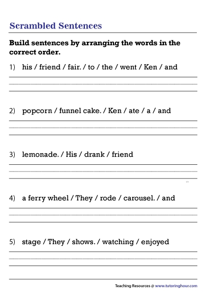 Scrambled Sentences Worksheet 7 Academy Simple