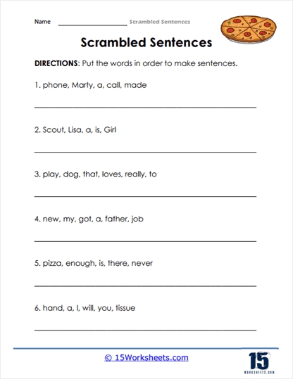 Scrambled Sentences Worksheets