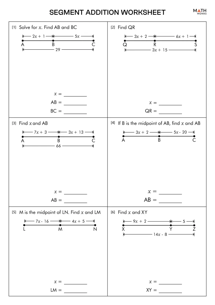 Segment Addition Postulate Worksheet Answers