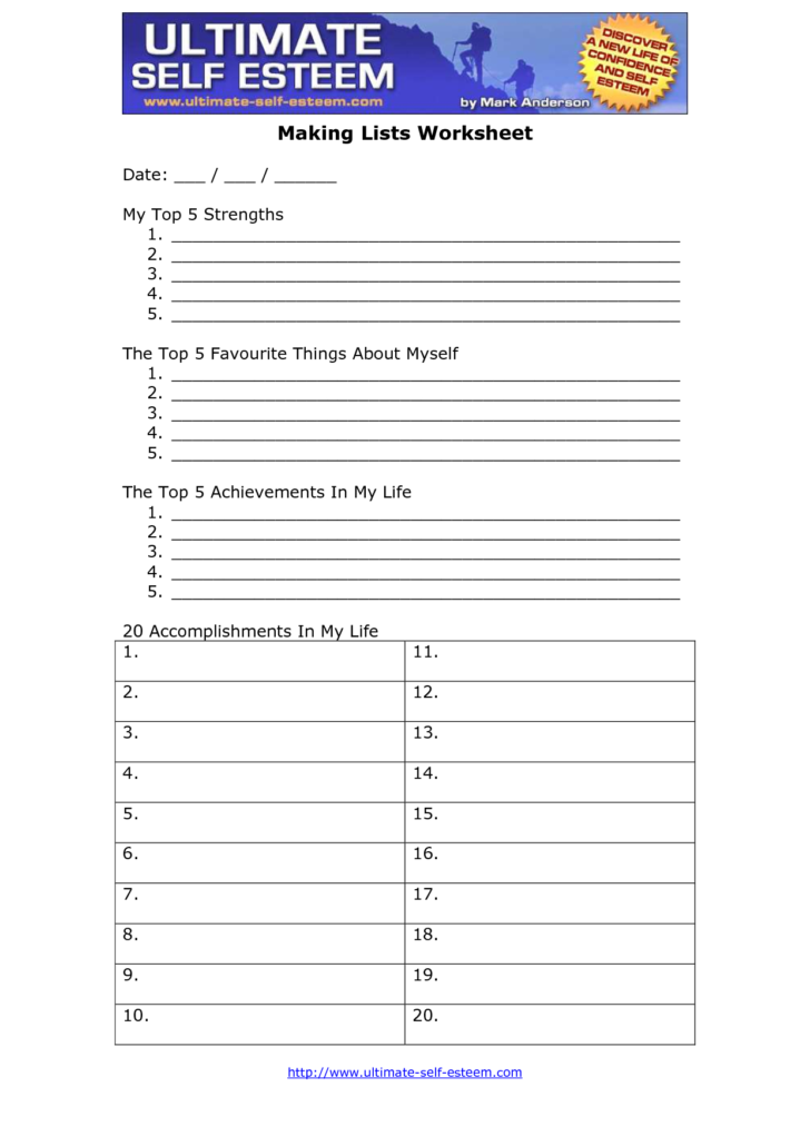 Self Esteem Worksheets For Adults Pdf