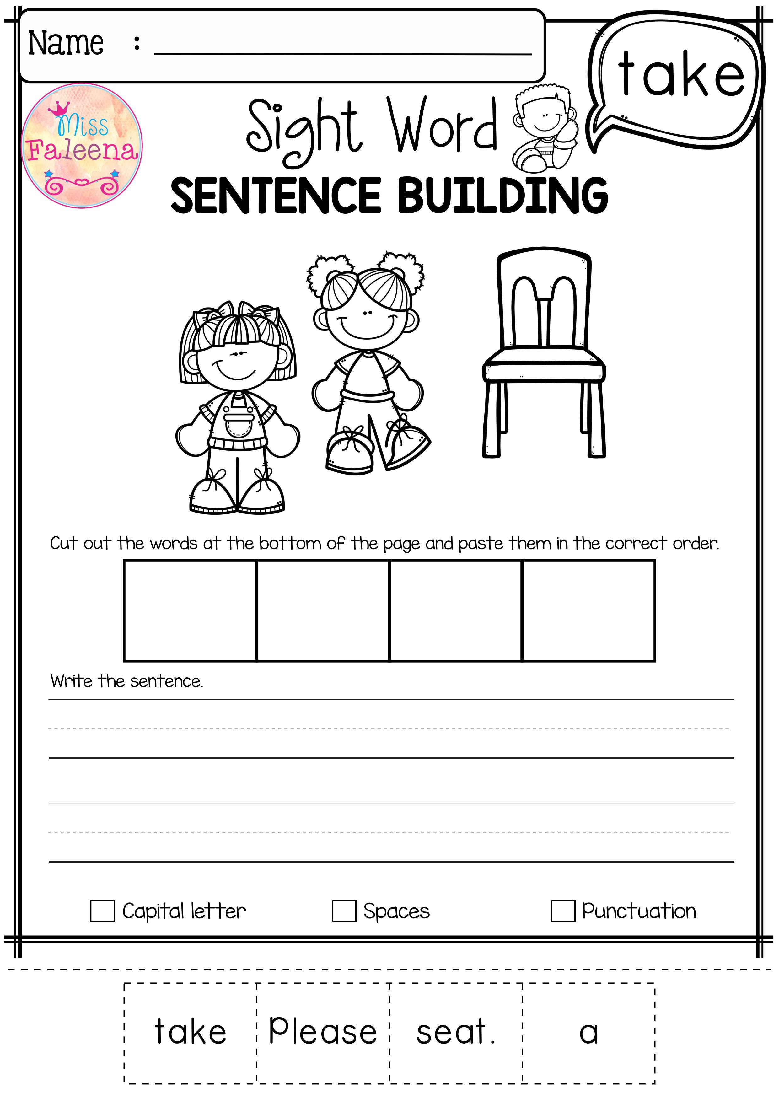 Sentence Building Worksheets For Kindergarten Kindergarten