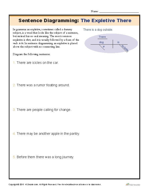 Sentence Diagramming Worksheet The Expletive There