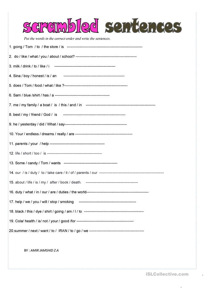 Sentence Scramble Worksheet