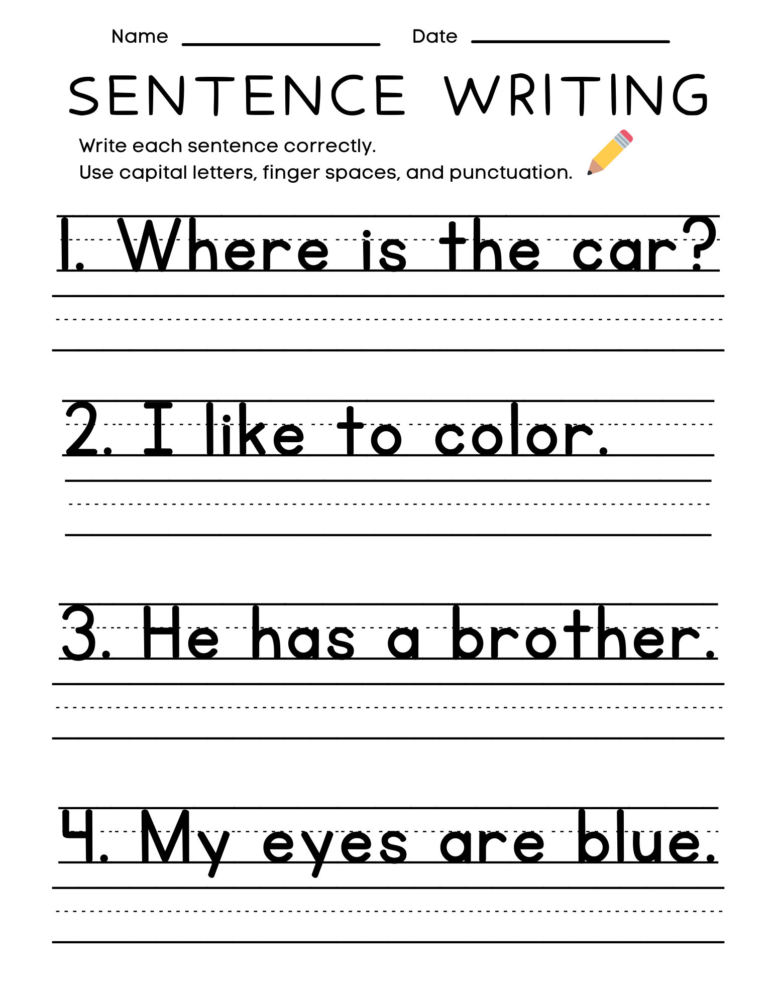 Kindergarten Sentence Writing Worksheets for Early Learners