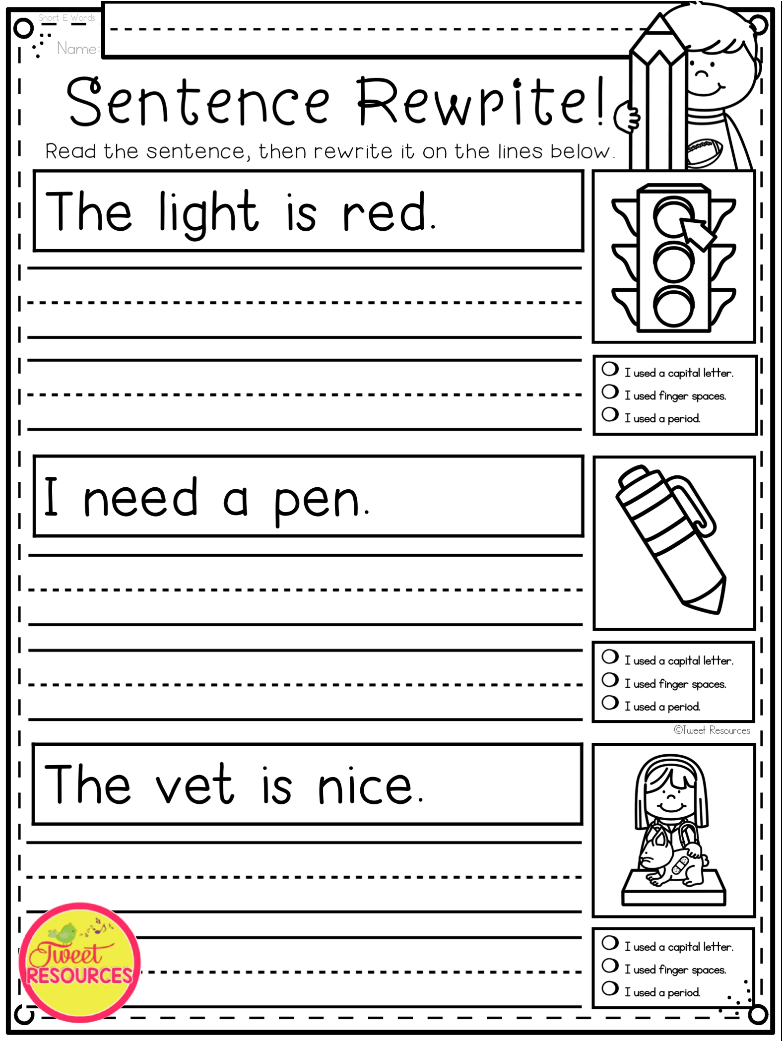 Sentence Writing Worksheets For Kindergarten Printable Word Searches