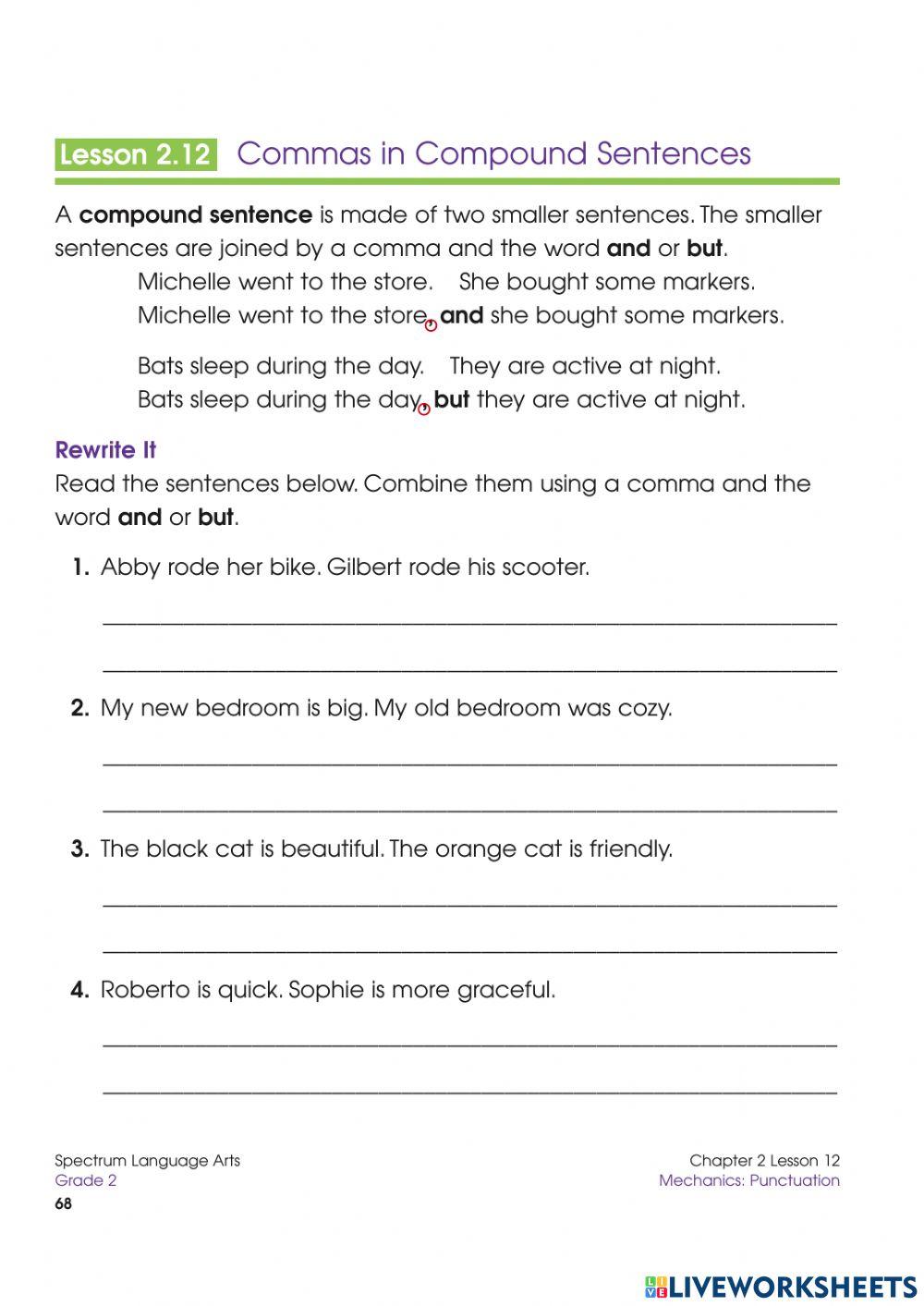 Sentences With Commas Worksheets