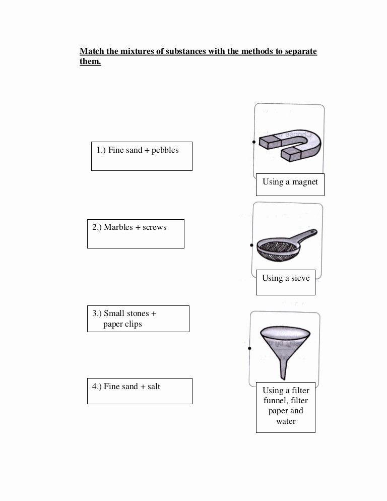 Separation Of Mixtures Worksheet