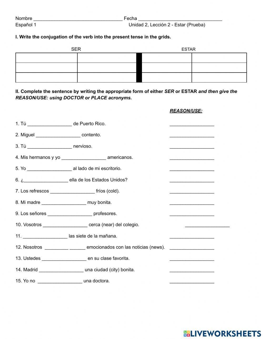 SER Practice Worksheet