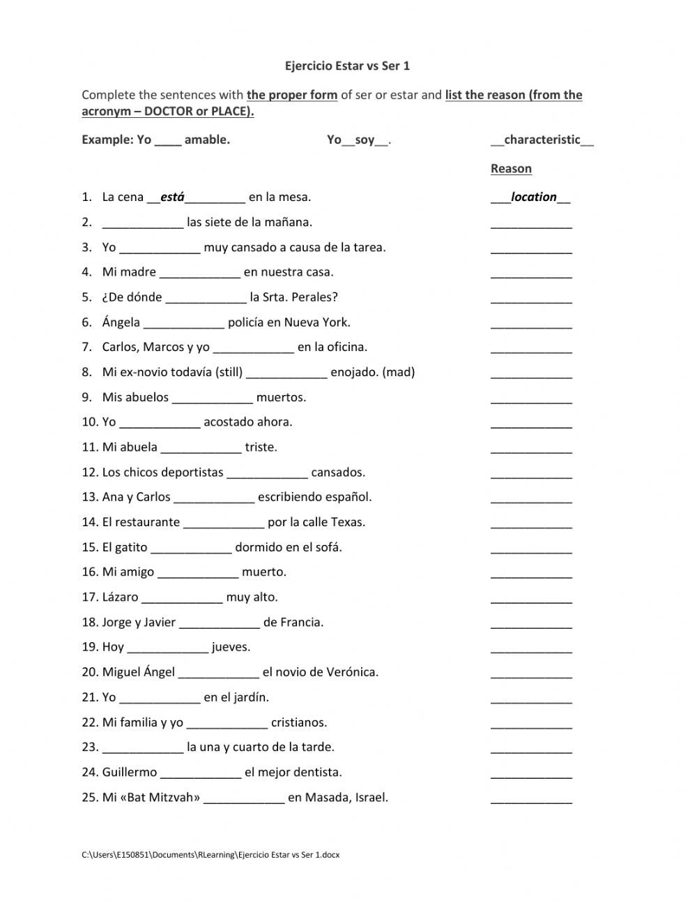 5 Ways to Master Ser vs Estar Worksheet Answers