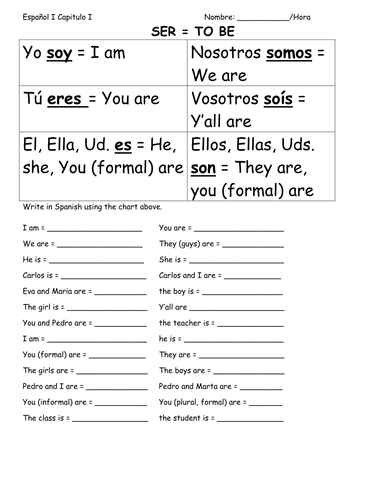 Ser Worksheet 1 Answers