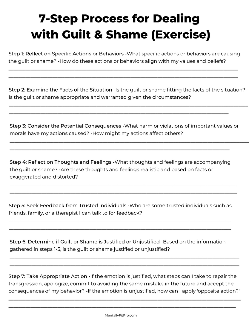 Shame Guilt Worksheet How To Know When Its Justified And What