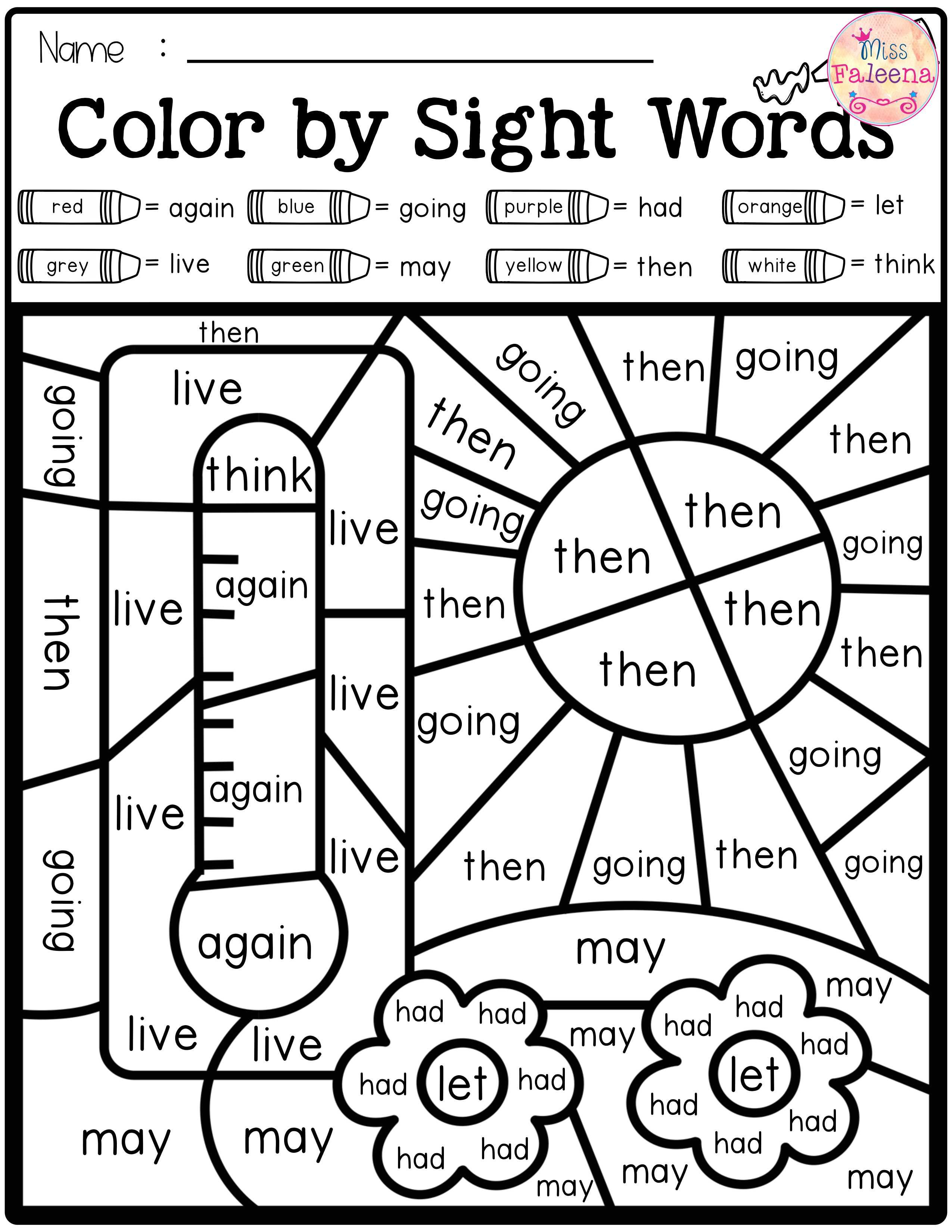 Free Sight Word Worksheets for Kindergarten Printables