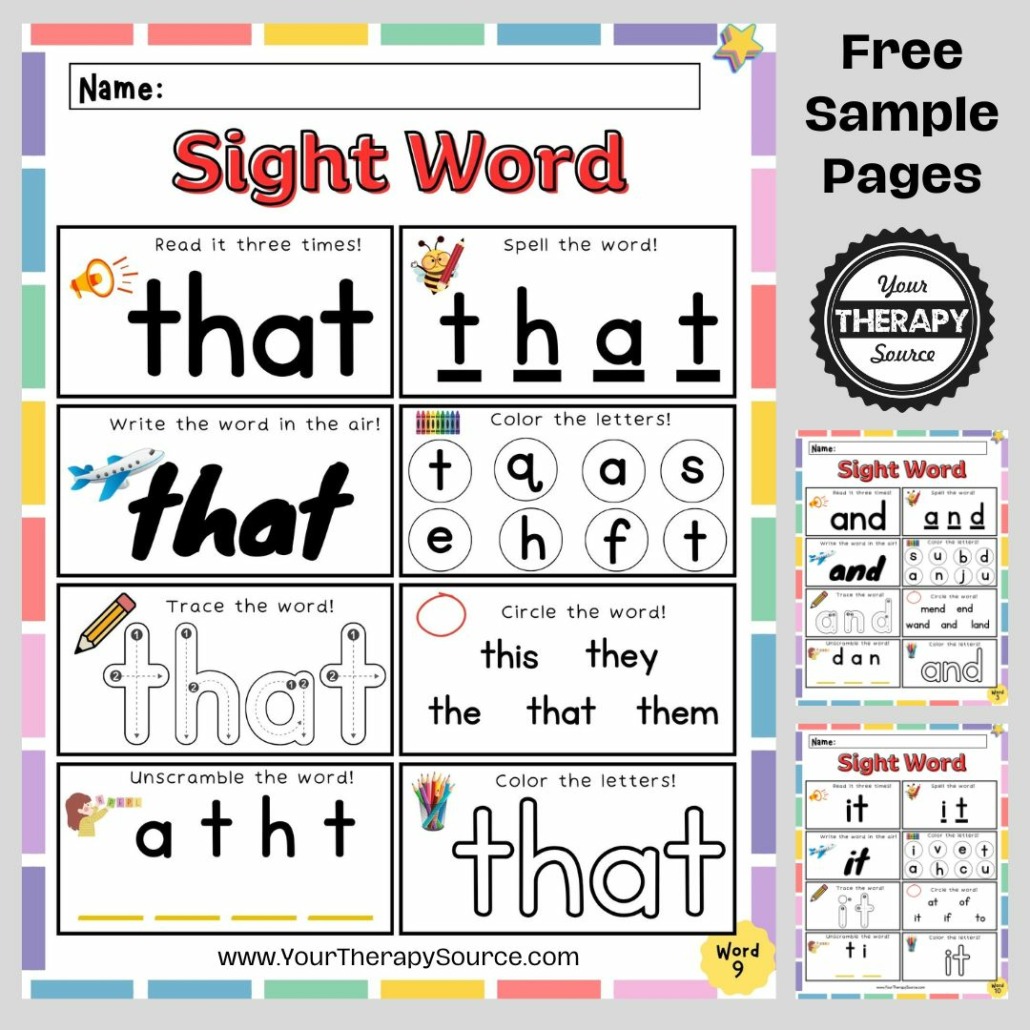 Free Sight Words Worksheets for Kindergarten Fun Learning