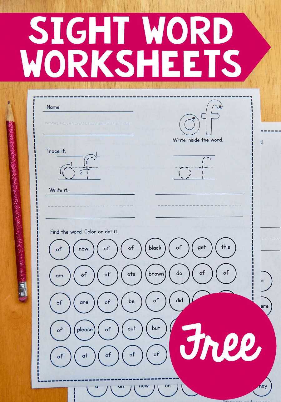 Free Sight Words Worksheets for Kindergarten and Grade 1