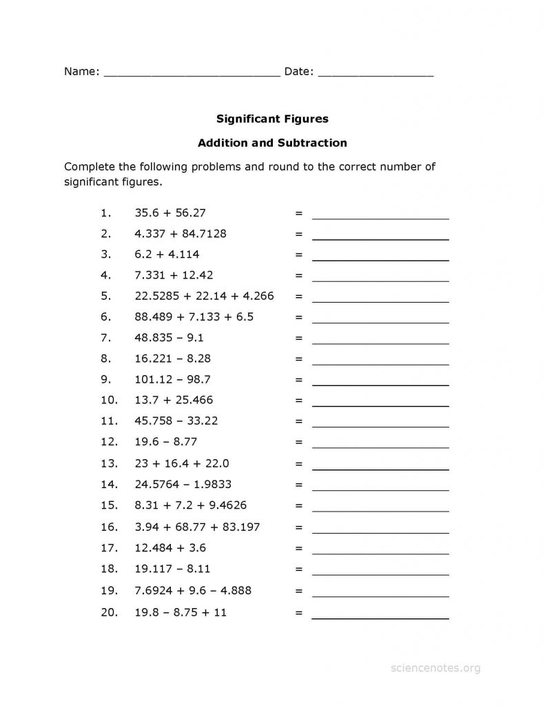 Significant Figures Pdf Worksheet