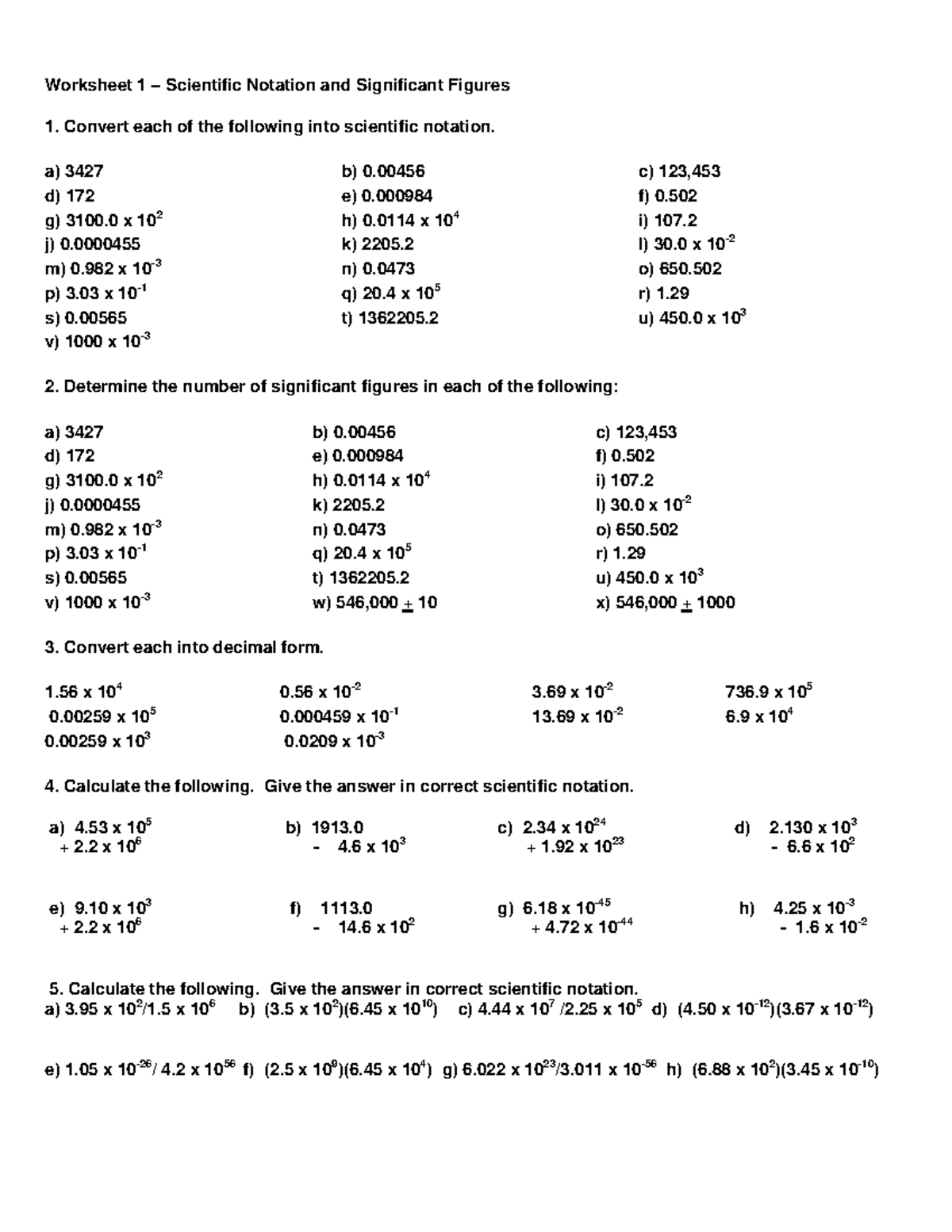 Significant Figures Worksheets Math Monks