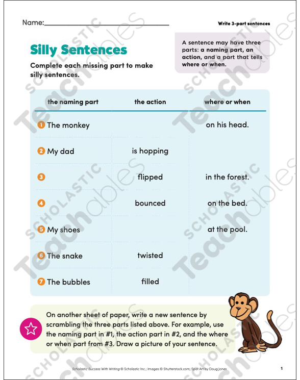 Silly Sentences Worksheet for Kids' Writing Fun