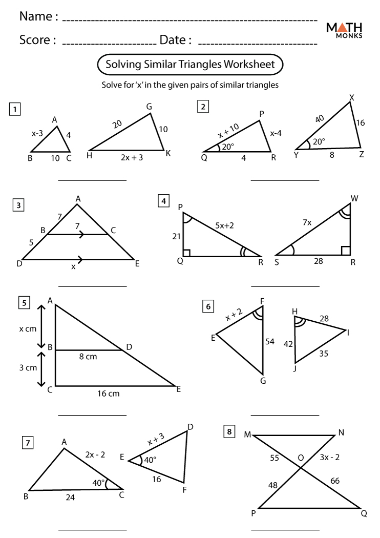 Similar Triangles Missing Sides Worksheet