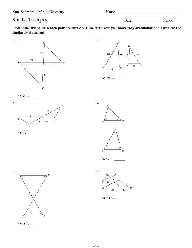 Similar Triangles Worksheet for Easy Geometry Practice