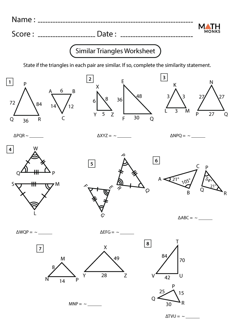 Similarity Criteria Worksheets