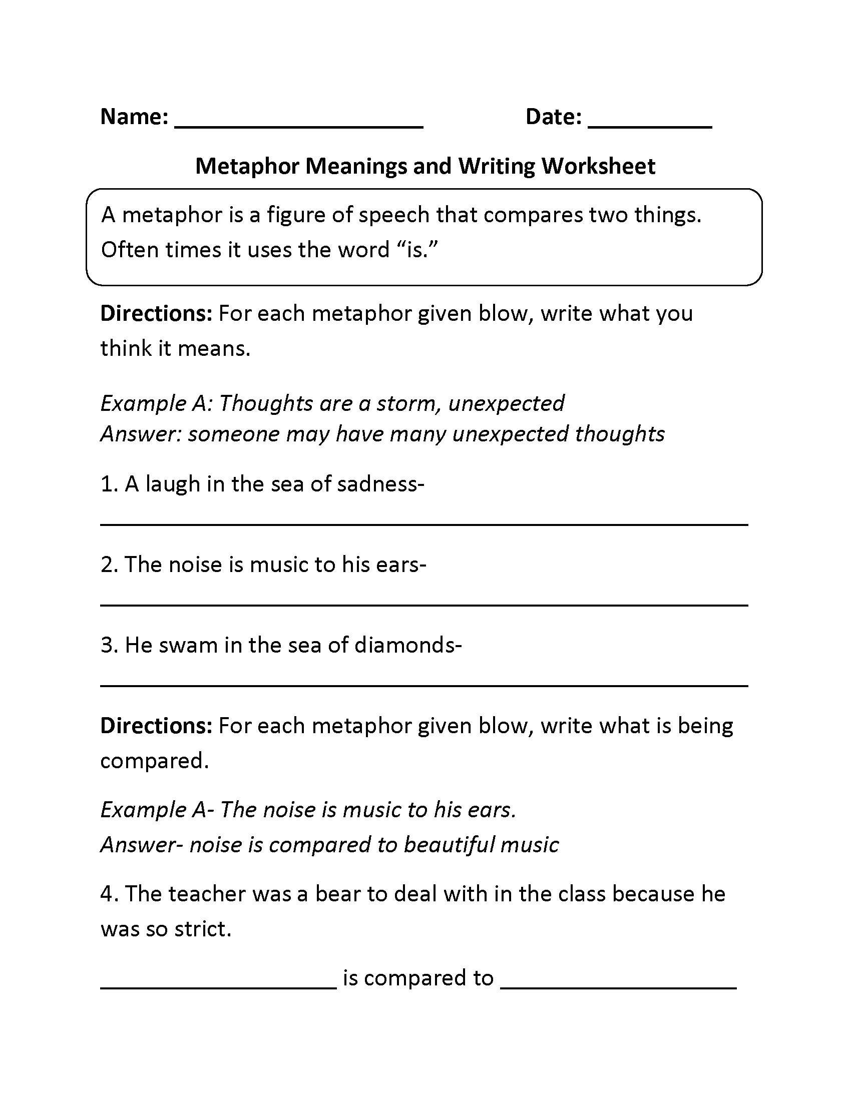 Simile and Metaphor Worksheet 1: Mastering Literary Devices