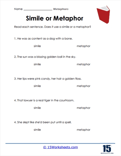 Simile or Metaphor Worksheet Exercises