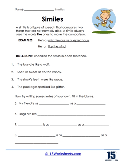 Similes Worksheet With Answers Pdf