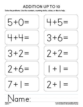 Simple Addition Worksheet Kindergarten