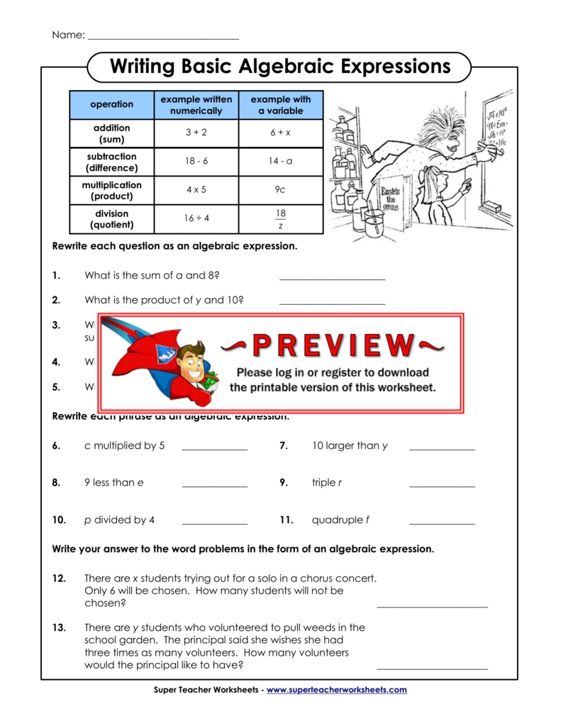 Simple Algebraic Expressions