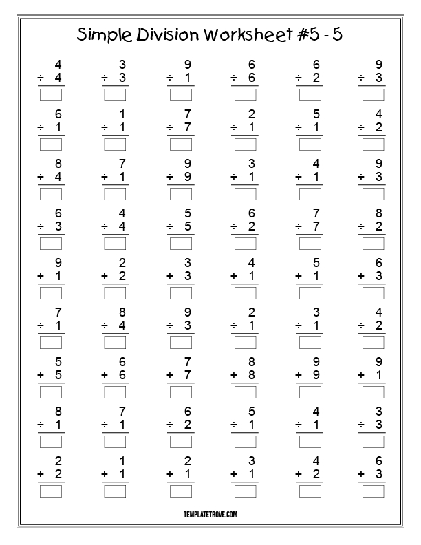 Simple Division Worksheet for Kids to Practice Math