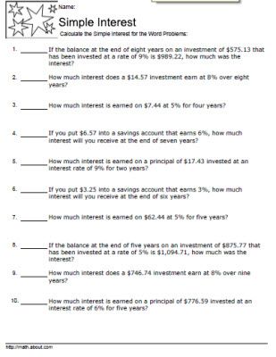 Simple Interest Worksheet With Answers and Solutions